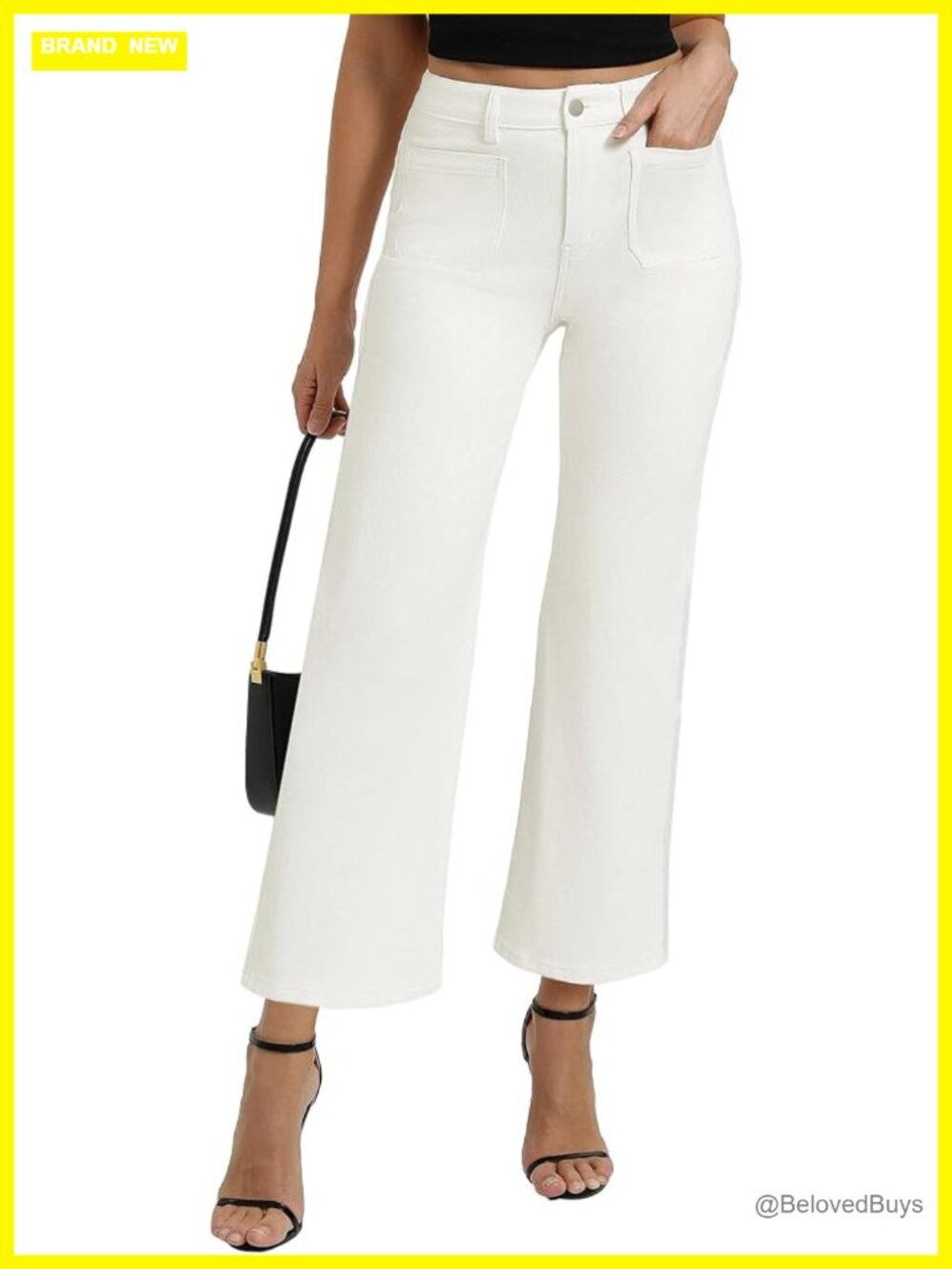 Mid Rise Stretchy Wide Leg Denim Jeans with Pockets